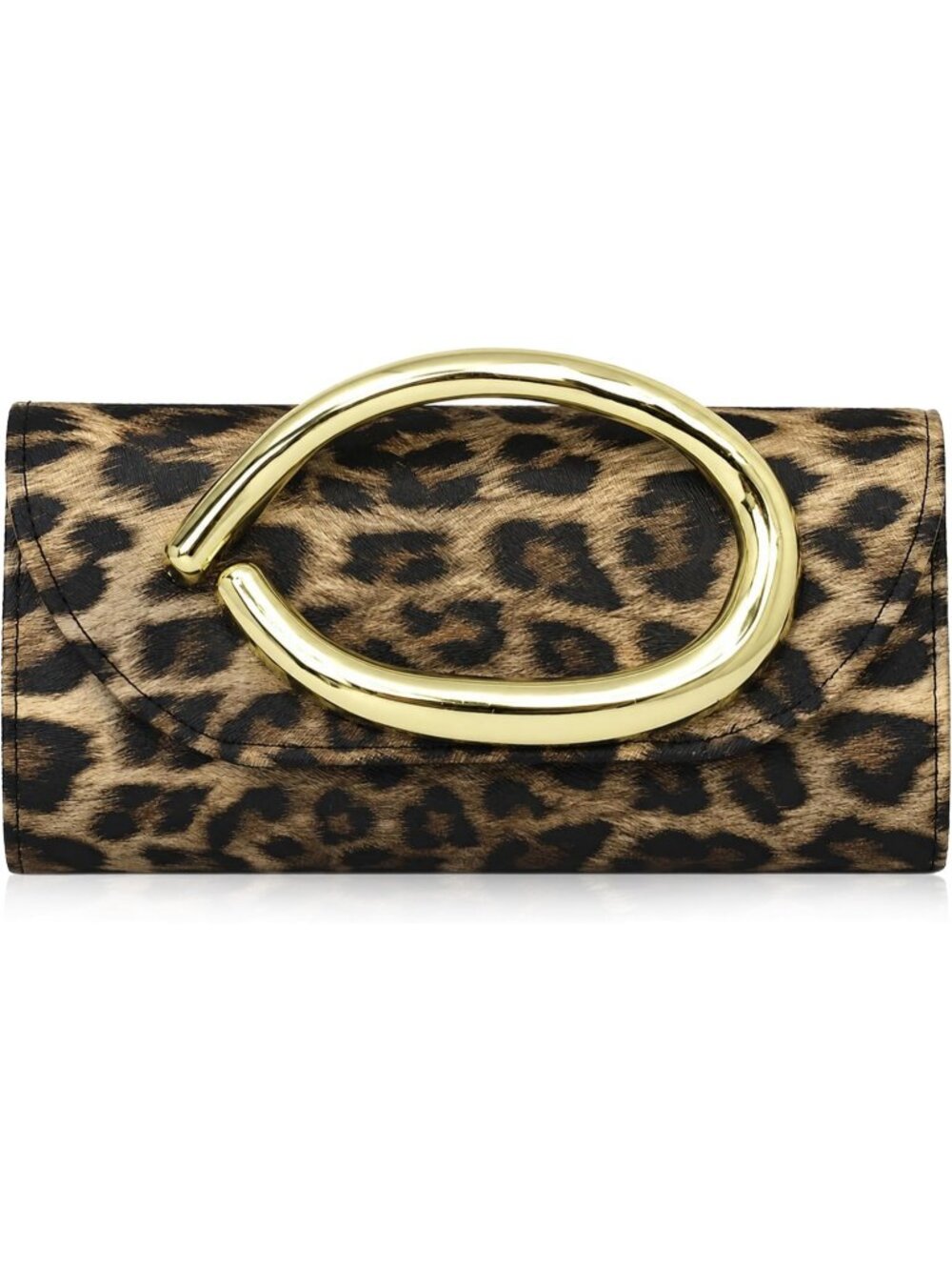 Women's Brown Leopard Metal Handle Chain Wedding Party Evening Clutch Purse